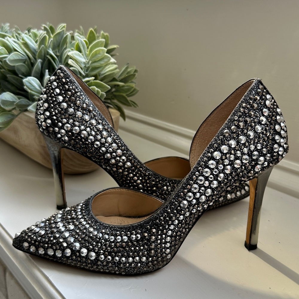 Gianni Bini Black and Silver Crystal Heels